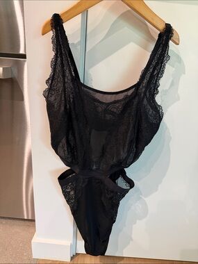 Adore Me Sheer Lace Bodysuit - Black